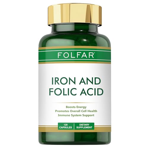 Folfar Iron 45 mg + Folic Acid 100 mcg with Spinach Extract 120 Veg Capsules | Advanced Formula for Blood Health Energy & Immune Support | Boost Red Blood Cell Formation| Ideal for Prenatal Care