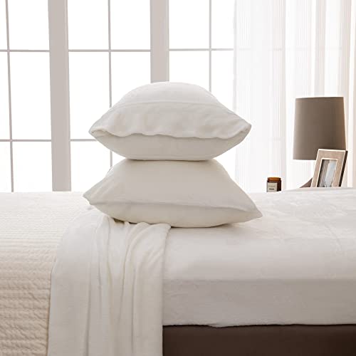 Great Bay Home Extra Soft Velvet Plush Twin Micro Fleece Sheet Set | Deluxe Microplush Non Pilling Sheets, Deep Pocket | Lavish Sherpa Velvet Luxe Collection (Twin, Off White)