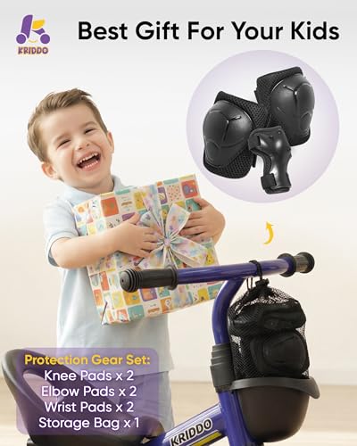 Image of KRIDDO 3-in-1Protective Gear Set, Knee Pads and Elbow Pads Set with Wrist Guards for Ages 3-12 Years, Ideal for Skateboard, Cycling, Scooter & Skating, Includes Storage Bag