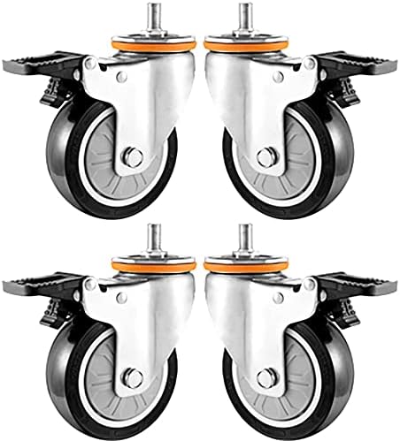 QISSA 3 Inch Threaded Stem Casters, PU Replacement Wheels, Heavy Duty Caster with Brake, M10*30 Swivel Caster No Noise, Set of 4 (Color : With Brake, Size : 3inch m10*30)