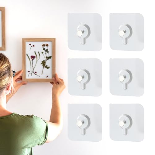 Kruggo No Drill Adhesive Hooks, Wall Mounted Hooks, Nail-Free Picture Hangers, Nail-Free Wall Hooks, Adhesive Wall Hooks, Adhesive Wall Hooks for Kitchen, Bathroom, Home (6PCS, 2.36