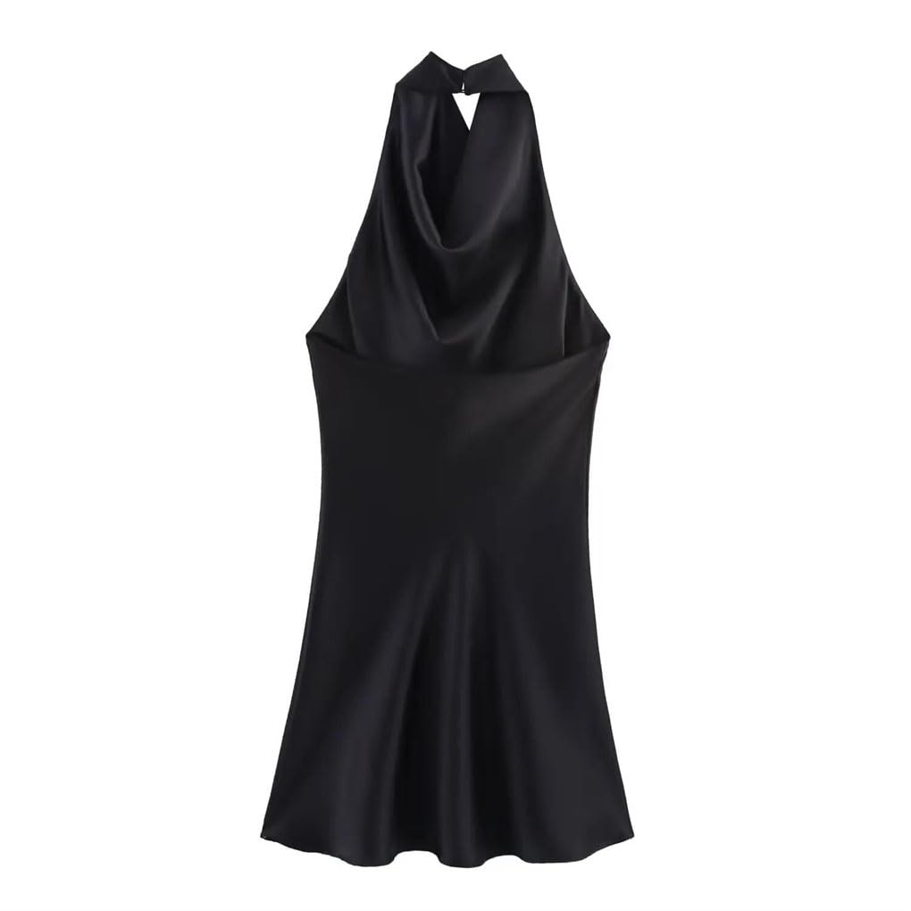 Vestido de fiesta de satén para mujer, sin mangas, sin mangas, ajustado, corto, corto