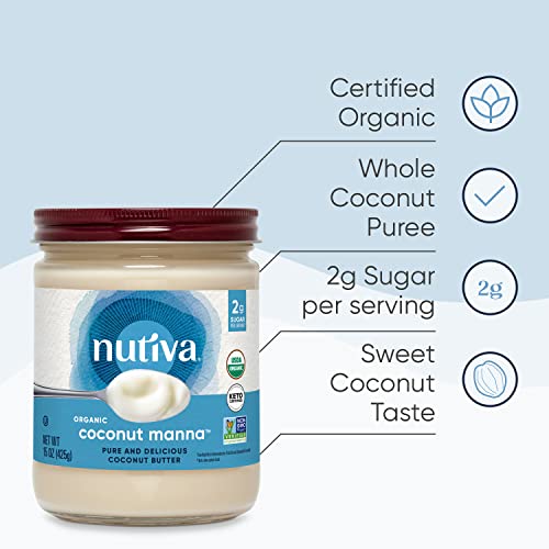 Nutiva Organic Coconut Manna Puréed Coconut Butter, 15 Oz (Pack Of 2), Usda Organic, Non-Gmo, Whole 30 Approved, Vegan, Gluten-Free & Keto, Creamy Spread To Boost Smoothies & Oatmeal #TOP3