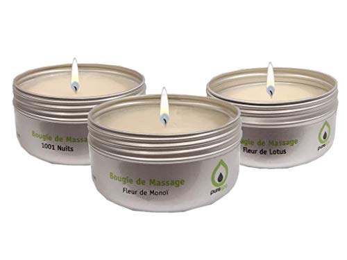 Purespa Bougie de Massage naturelle parfumée - 100% sensuel et relaxant Pack(Monoï, Lotus, 1001 Nuits | 80 gr X3)