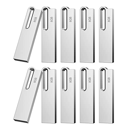 Clé USB 2.0 lot de 10 clés USB en métal 8 Go argent avec anneau de fixation pour PC et Mac