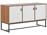  Commode Buffet Effet Bois Clair avec 3 Compartiments à Portes Blanches Meuble de Rangement Élégant pour Intérieur Moderne et Traditionnel Beliani