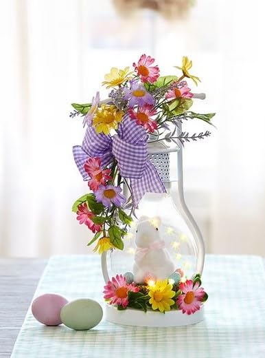 Easter Bunny Spring Lighted Lantern Seasonal Table Centerpiece