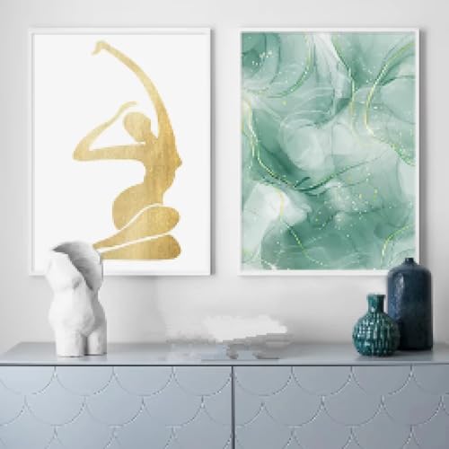 Peinture femme dorée fleur art mural affiche salon 70x100