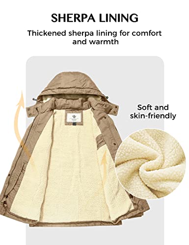 Wenven Women's Warm Sherpa Parka Casual Zip Up Cotton Anorak Jacket (Khaki-2, L) #TOP3