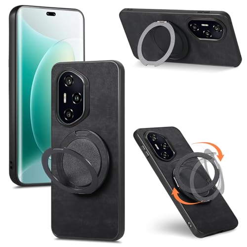 Rfvzubemok Compatible with Huawei Pura 70 [PC + TPU + PU] 3-in-1 Built-in Magnetic Stand Shockproof Protective Case Black
