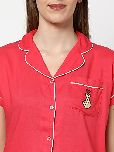Image of Evolove Women's Polyester Half Sleeves Collared Night Suit Set /Top Pyjama Set Super Soft Comfortable (Nightsuit-Collar-HS-2)