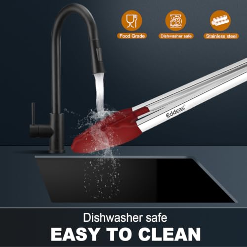 Image of Tongs For Cooking - Silicone Metal Kitchen Tong 7 inch 9 inch & 12 inch Red