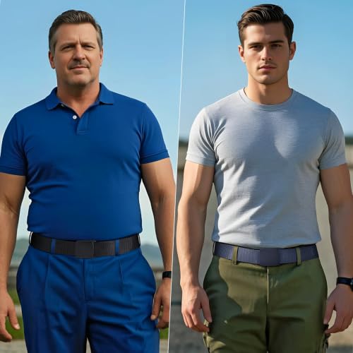 Image of JASGOOD 2 Pack Nylon Web Belt Outdoor Military Men's Metal Free Belt with TSA Plastic Buckle