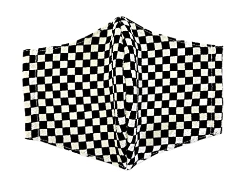 (0839-10) 宇仁繊維 日本製 二越ちりめん 和柄ファッションマスク 布マスク【市松文様・黒×ベージュ】