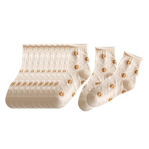 Qianly 10 Pairs Socks Woman Socks Non Slip Machine Wash Soft Elastic Fashion Low Cut Socks Casual for Teens Women Gift Mom Girls, Beige