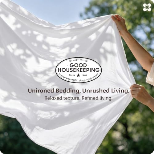 Image of Bedsure PureWoven 100% Washed Cotton Duvet Cover Only, Queen, Bright White | 1 Duvet Cover, No Pillow Shams, Linen Like Textured, Lightweight & Breathable for All Seasons, Zipper Closure, 8 Corner Ties