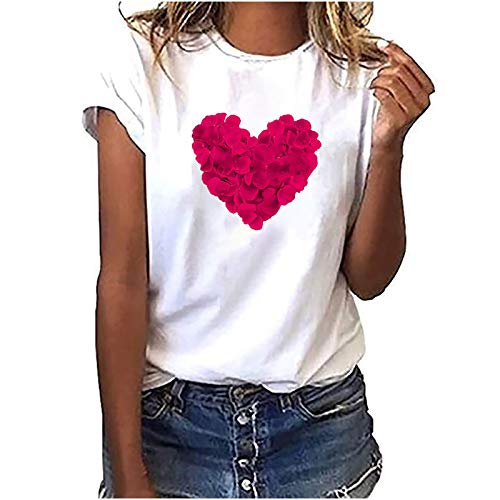 2021 Nuevo Camiseta Mujer Parejas Verano Moda Manga Corta Impresión de Amor Blusa Camisa Cuello Redondo Basica Clásico Camiseta Suelto Tops Casual Fiesta T-Shirt Original Aniversario de Bodas tee
