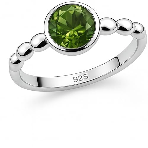 Anello con Pietra di Peridoto Verde e Fascia Bubble in Argento Sterling - Gioiello Elegante dallo Stile Naturale e Moderno (US Size 8 / Diameter 18.2)