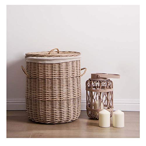 Hqash Wicker Laundry Basket, Brown Round Laundry Hamper Storage Basket With With Lid And Lining (Size : 3742Cm) #TOP6