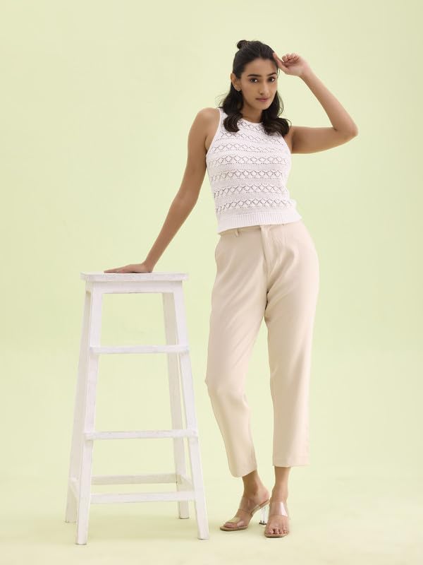 Image of GO COLORS Solid Formal Crepe Pants for Women | Mid Rise, Side Pocket