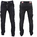 Stonewash iProfash Jean cargo pour homme - Coupe droite - Pantalon cargo - Destroyed - Noir, gris, bleu, (2007 jeans cargo) noir, 32W / 32L