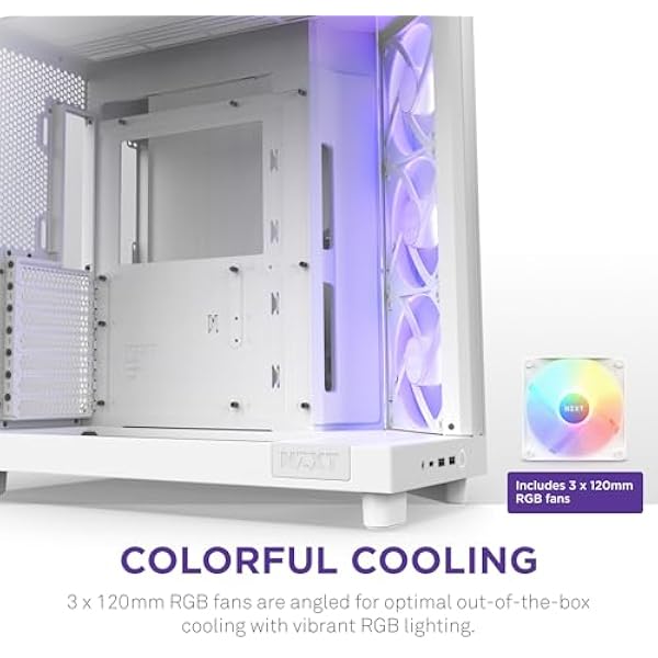 NZXT H6 Flow RGB CC-H61FW-R1 Компактный двухкамерный корпус Mid-Tower с воздушным потоком Включает 3 вентилятора 120 мм RGB Панорамные стеклянные панели Высокопроизводительные панели воздушного потока Управление кабелями Белый