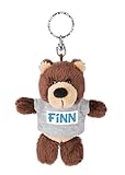 El oso Nici balancea como llavero de peluche suave en un anillo de metal, con el que se puede fijar fácilmente a bolsillos y llaves. En su camiseta lleva orgulloso el nombre Finn. El colgante es un gran compañero y amuleto de la suerte.