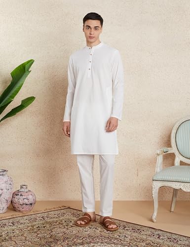 Image of Amazon Brand - Symbol Men's 100% Cotton Solid Long Length and Pant Set |Casual |Regular Fit - 2pcs (Available in Plus Sizes)