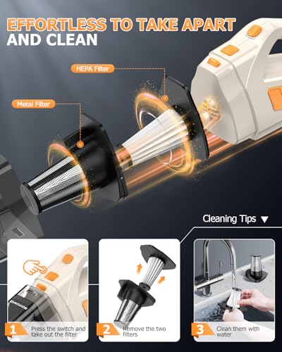 BQYPOWER Handheld Vacuum Cordless, 16000PA Strong Suction Hand Held Vacuum Cordless Rechargeable with Multiple Accessories, Portable Car Vacuum Cleaner High Power for Car Home Office