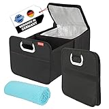 Boyfa Kofferraum Organizer - Made in Europe - Kofferraumtasche mit 4x Fächer, Auto Organizer Wasserabweisend & Pflegeleicht, Auto-Box stabil & faltbar (Schwarz mit Kühltasche)