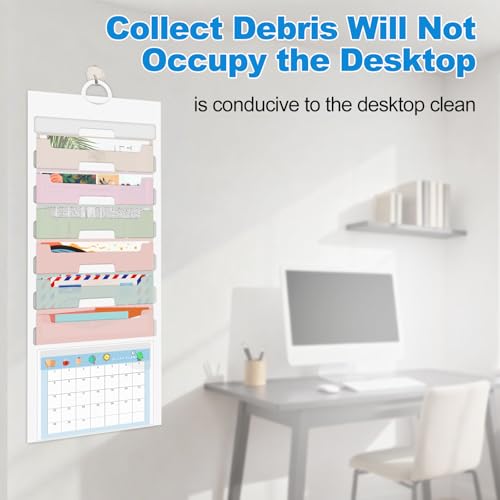 Yuunaie Hängender Wandordner, Aktenordner mit 6 hängenden Taschen, Aktenaufbewahrung mit Etiketten und Haken, kaskadierender Wandordner, tragbarer und faltbarer Aktenordner