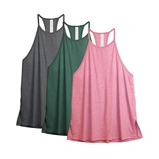 icyzone Workout Tank Tops for Women - High Neck Running Muscle Tank Exercise Gym Yoga Halter Tops Athletic Shirts(Pack of 3) (Large, Army/Charcoal/Pink)