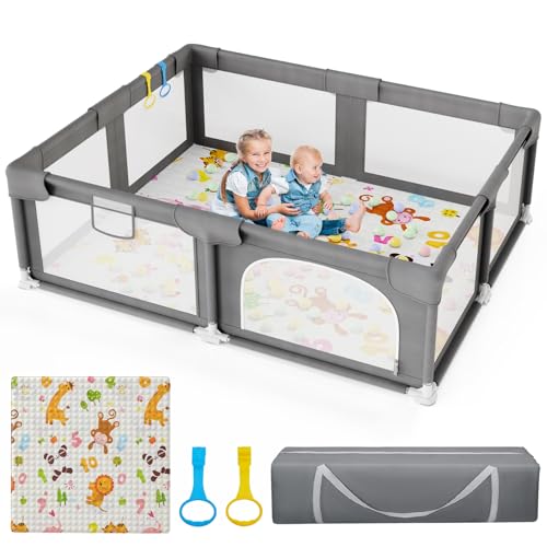 Image of Baby Playpen with Mat Playpen for Babies and Toddlers 71×59 Inch Large Play Yard Side Gate Baby Fence Ball Pits Toddler Indoor Outdoor Infants Activity Center with Anti-Slip Base