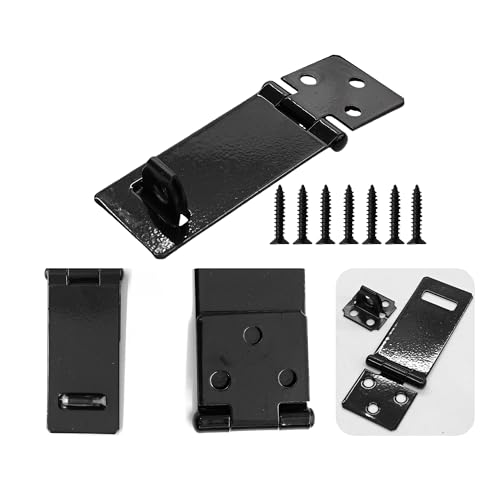 Image of 6PCS 2.5 Inch Padlock Hasp Latch, Black Iron Door Slide Bolt Lock Security Gate Clasp Hardware with Screws for Home Garden Yard Wooden Fence Cabinet Window Pet Cage