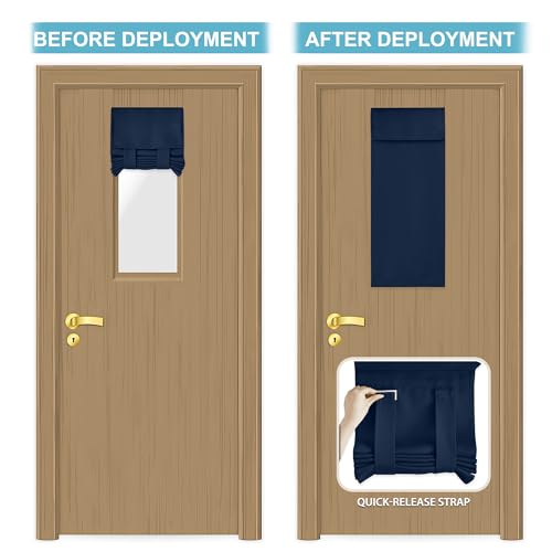 Image of RYB HOME Classroom Door Window Cover, Blackout Shades for Classroom Windows and Doors Cover Lockdown Shades, Room Darkening Design Blocks Views, W 12 x L 30, 1 Panel, Navy