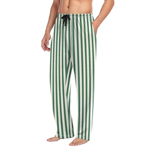 ALAZA White Green Stripes Men’s Pajama Pants Soft Long Sleep Pants Lounge Pajama Bottoms with Pockets4