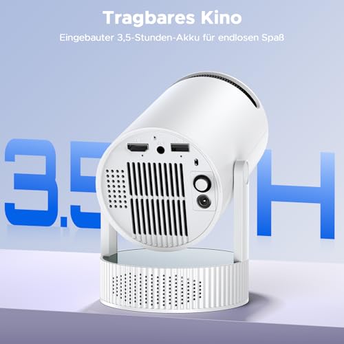 Smart Mini Beamer, Upgraded Beamer 4K mit Integriertem Akku, 1080P HD Mini Projektor Tragbarer Unterstützung Android 11 WiFi6 BT5.4, Projektor Klein Auto Keystone Kompatibel mit HDMI/TV Stick/Laptop
