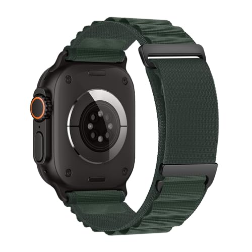 Soft Breathable Alpine Loop Band Compatible with Apple Watch Ultra 4/Ultra 3/Ultra 2/Ultra, Series 12/11/10/9/8/76/5/4/3/SE, 49mm 46mm 45mm 44mm 42mm 41mm 40mm 38mm, Adjustable Hook & Loop Strap (Dark Green,49/46/45/44/(42mm-Series 3 2 1))