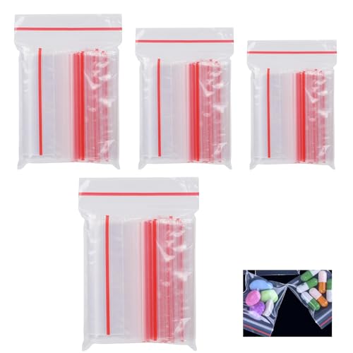 400PCS Small Grip Seal Bags Sealable Grip Seal Zip Lock Bags Resealable Clear Small Bags Storage Jewellery Samples Seeds Coins Cellophane Bags Grip Seal Bags Cookie Bags Clear Bags(4 Size)