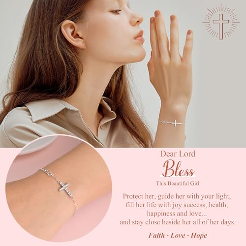 925 Sterling Silver Cross Bracelet for Girls - Christian Religious Faith Infinity Cross Bracelets for Teens Dainty Inspirational Gifts for Her Birthday Baptism Confirmation Easter3