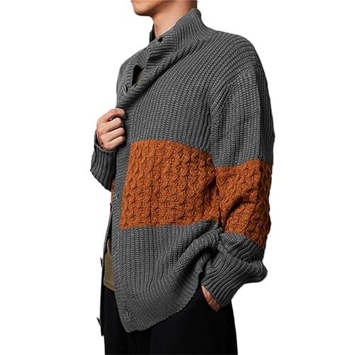 Long Sleeve Button Down Shirt for Men Casual Color Blocking Turtleneck Wander Cardigan Texture Knit Outdoors Sweater