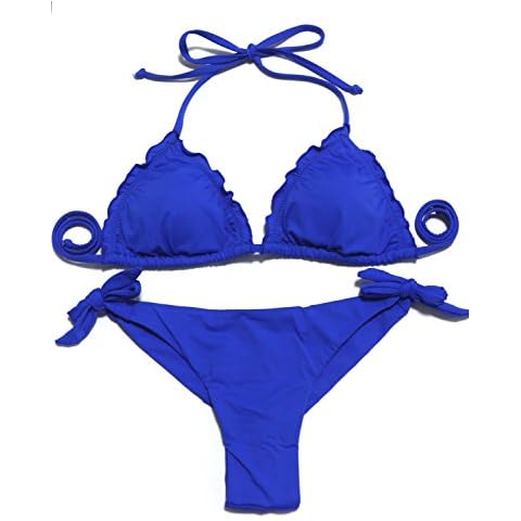 EONAR Womens Adjustable String Triangle Bikini Top Cheeky Brazilian Briefs Bikini Sets(S,Blue) Cover
