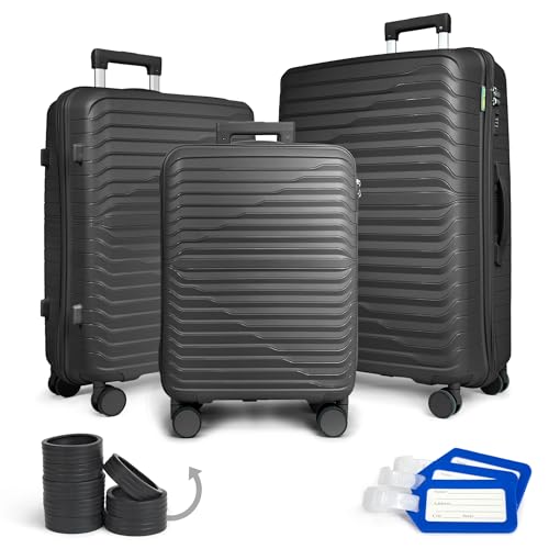 Set de 3 valises de voyage noir rigides en polypropylène