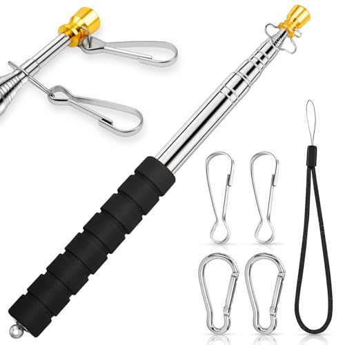 Telescopic Handheld Flag Pole Portable for Carrying 6.56Ft/2M Stainless Steel Telescoping Flagpole Extendable Hand Held Tour Guide Flagpoles with 4 Pcs Clips for 3x5 Flag Pole to Carry (Black)