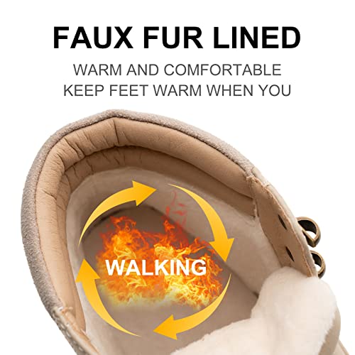 Viscozzy Hiking Boots For Women Work Combat - Winter Snow Outdoor Anti-Slip Boots, Warm Fur Waterproof Ankle Boots, Lace Up Soft Soft Hiking Shoe W122-Szw26-Beige-8.5 #TOP4