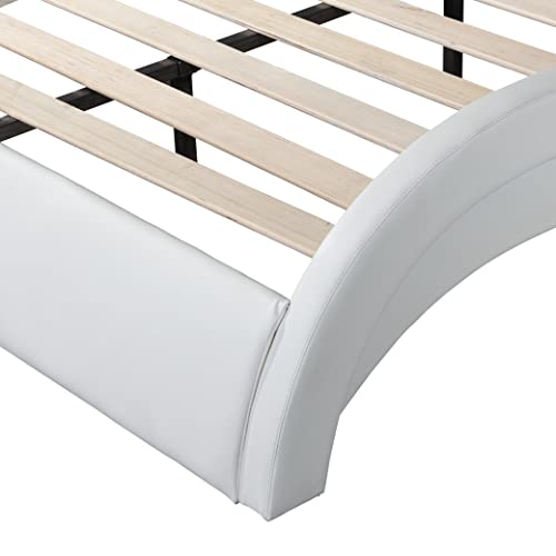 Hainew Queen Size Bed Frame, Faux Leather Upholstered Platform Bed Frame With Led Lighting,Bluetooth Connection, Backrest Vibration Massage, Curve Design, Wood Slat Support, No Box Spring Needed #TOP6