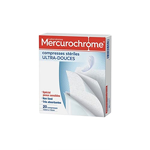 MERCUROCHROME - Compresses stériles ultra-douces | 20 compresses pour soins de premiers secours et pansements | Hygiène et santé de qualité parapharmaceutique - Le Lot De 3