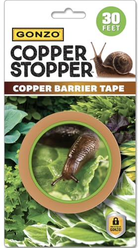 GONZO Copper Stopper Slug and Snail Barrier Tape 30 Feet - Non-Toxic Slug & Snail Repellent - Pet Safe - Plant Guards for Potted Plants - Pack of 1