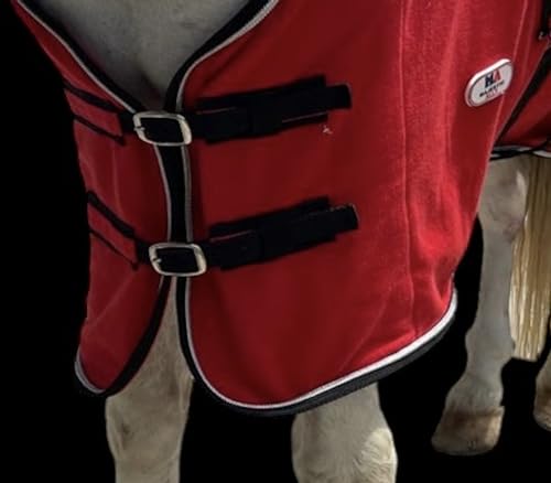 Majestic Ally Anti Pill Fleece Horse Blanket/Sheet with Silver Braided Rope (Red, 74)