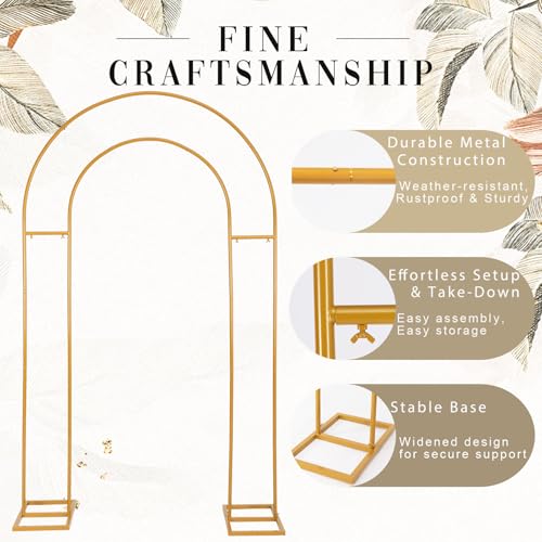 Open Arch Backdrop Stand Gold Metal Double Arch Backdrop Stand U Shaped Frame 7.2ft×4.4ft Flower Arches for Wedding Ceremony Baby Shower Birthday Garden Arch Party Decorations by Harfirbe - Used condition - Image 3